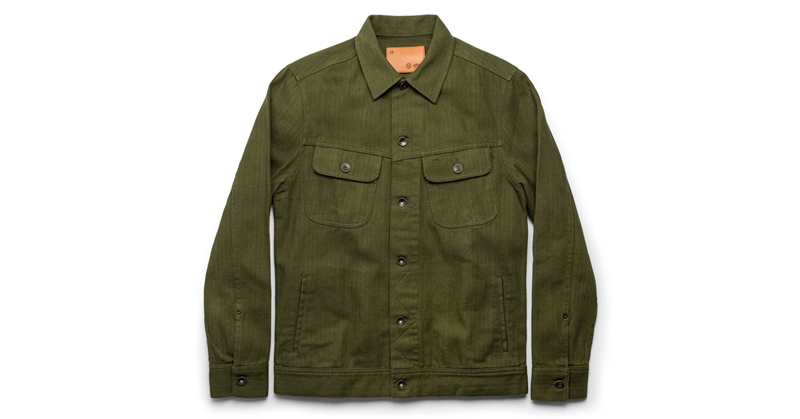the long haul jacket in washed olive herringbone